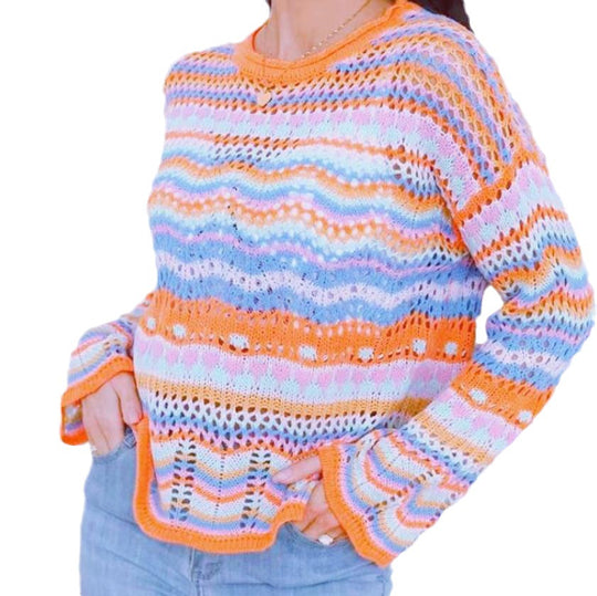 Damen Strickpullover mit buntem Zickzackmuster Heidi-Mode