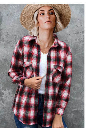 Damen Gestreifte Flanell-Bluse mit zwei Brusttaschen Heidi-Mode