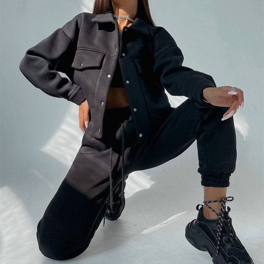 Damen lässiges Fleece-Set mit praktischer Jacke und bequemen Jogginghosen Heidi-Mode