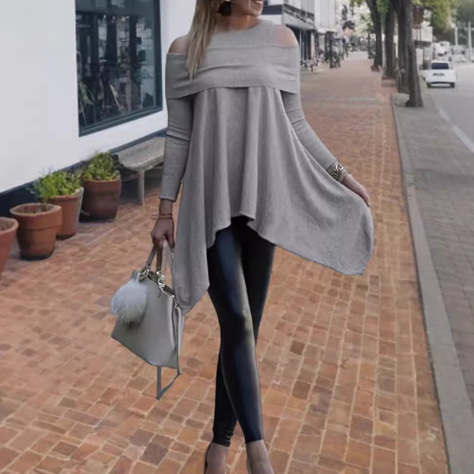 Damen Oversized Oberteil mit schickem Off-Shoulder Design und asymmetrischem Saum Heidi-Mode