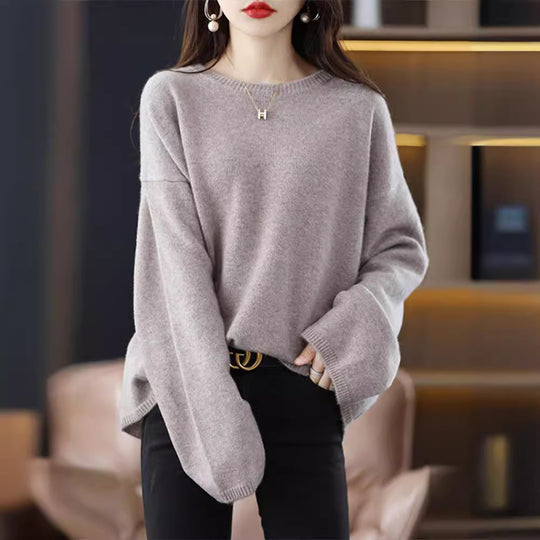 Damen weicher Strickpullover mit weitem Schnitt und legerem V-Ausschnitt Heidi-Mode