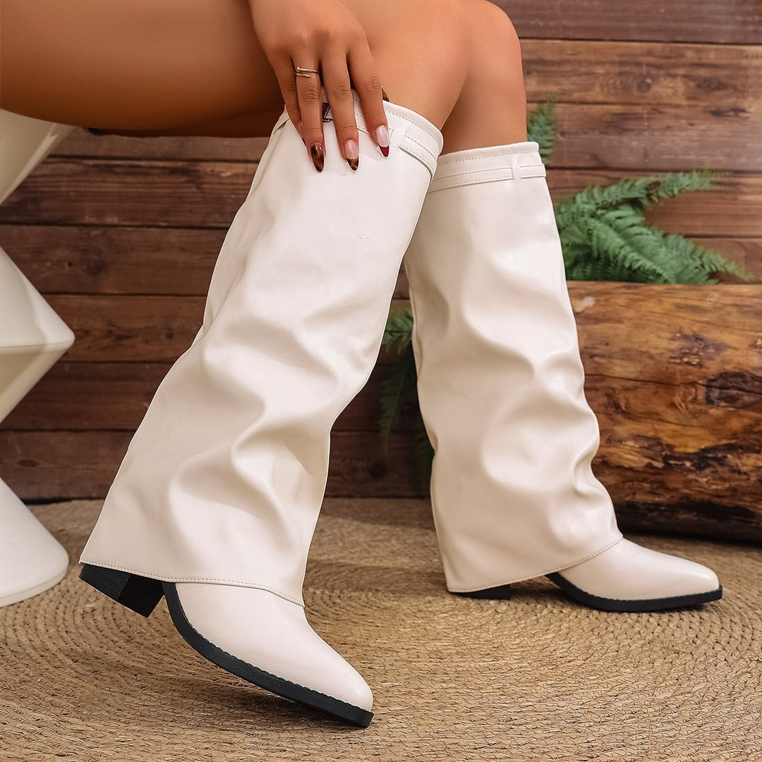 Damen Elegante, knöchelhohe Stiefeletten aus weichem Kunstleder mit modischem Falten-Design Heidi-Mode