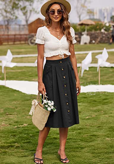 Damen A-Linien-Rock mit Taschen und Knopfleiste Heidi-Mode