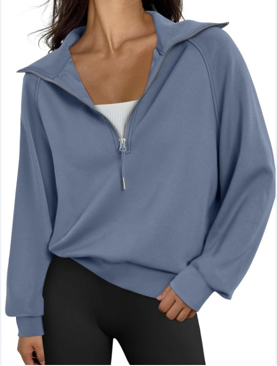 Damen lässiger Sweatpullover mit hohem Kragen und Reißverschluss Heidi-Mode