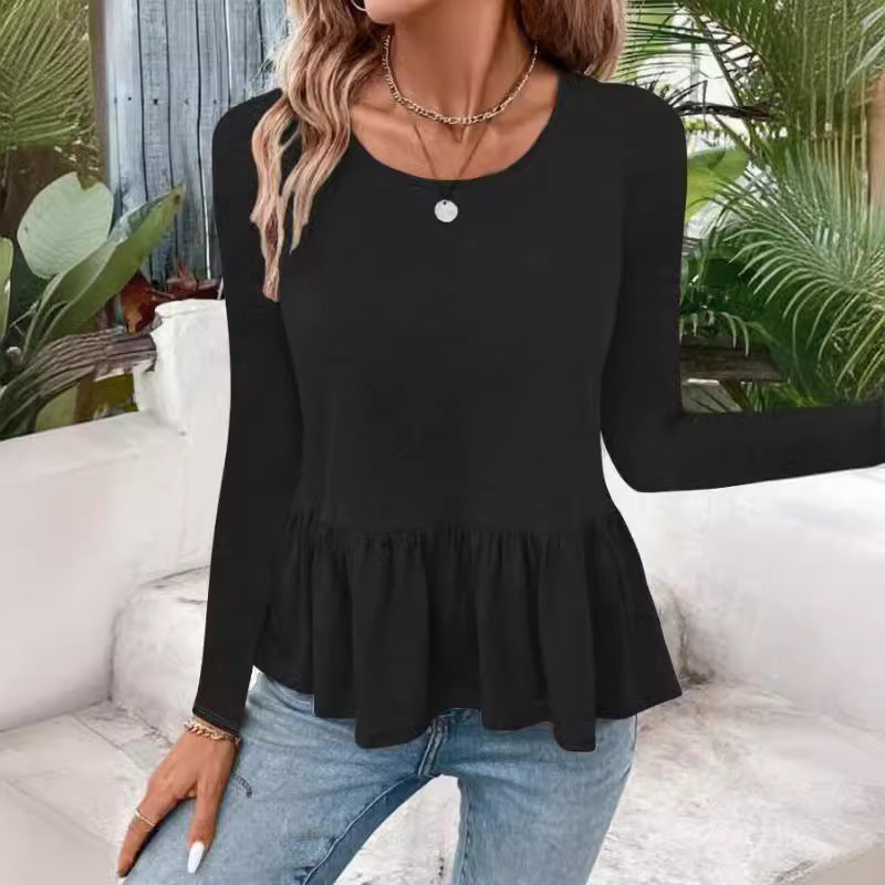 Damen Langarmshirt mit voluminösem Peplumschnitt Heidi-Mode