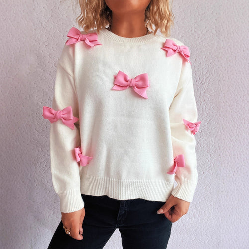 Damen Pullover mit verspielten Schleifenapplikationen Heidi-Mode