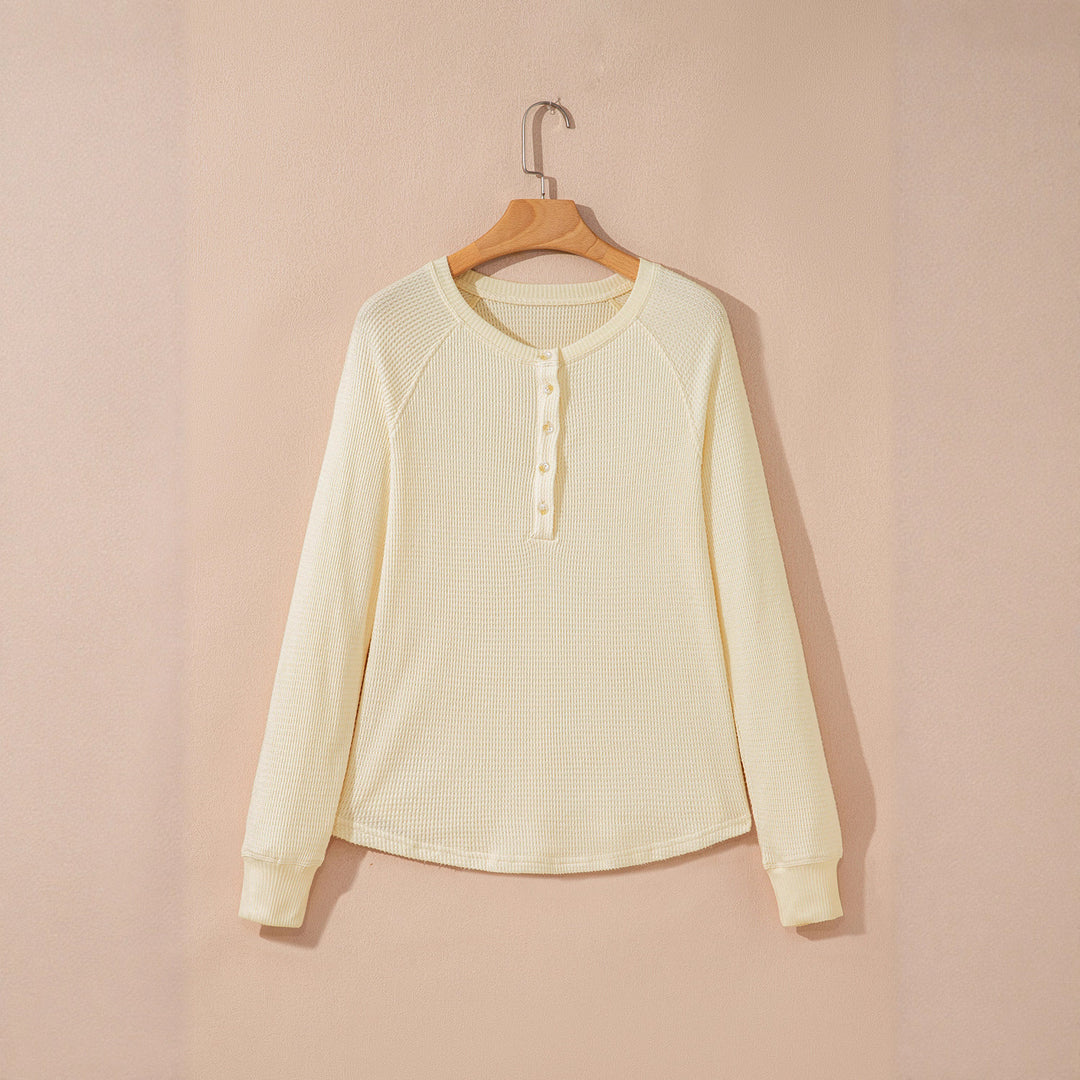 Damen lässiger Henley-Pullover aus strukturiertem Material Heidi-Mode