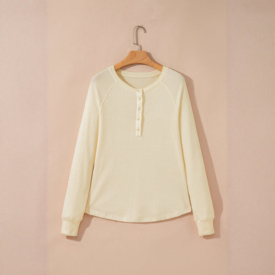 Damen lässiger Henley-Pullover aus strukturiertem Material Heidi-Mode