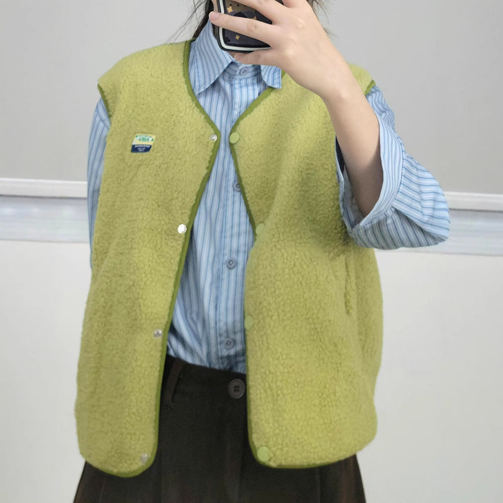 Damen Weiche und lässige Teddyweste mit seitlichen Taschen Heidi-Mode