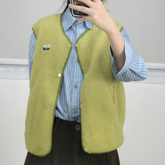 Damen Weiche und lässige Teddyweste mit seitlichen Taschen Heidi-Mode