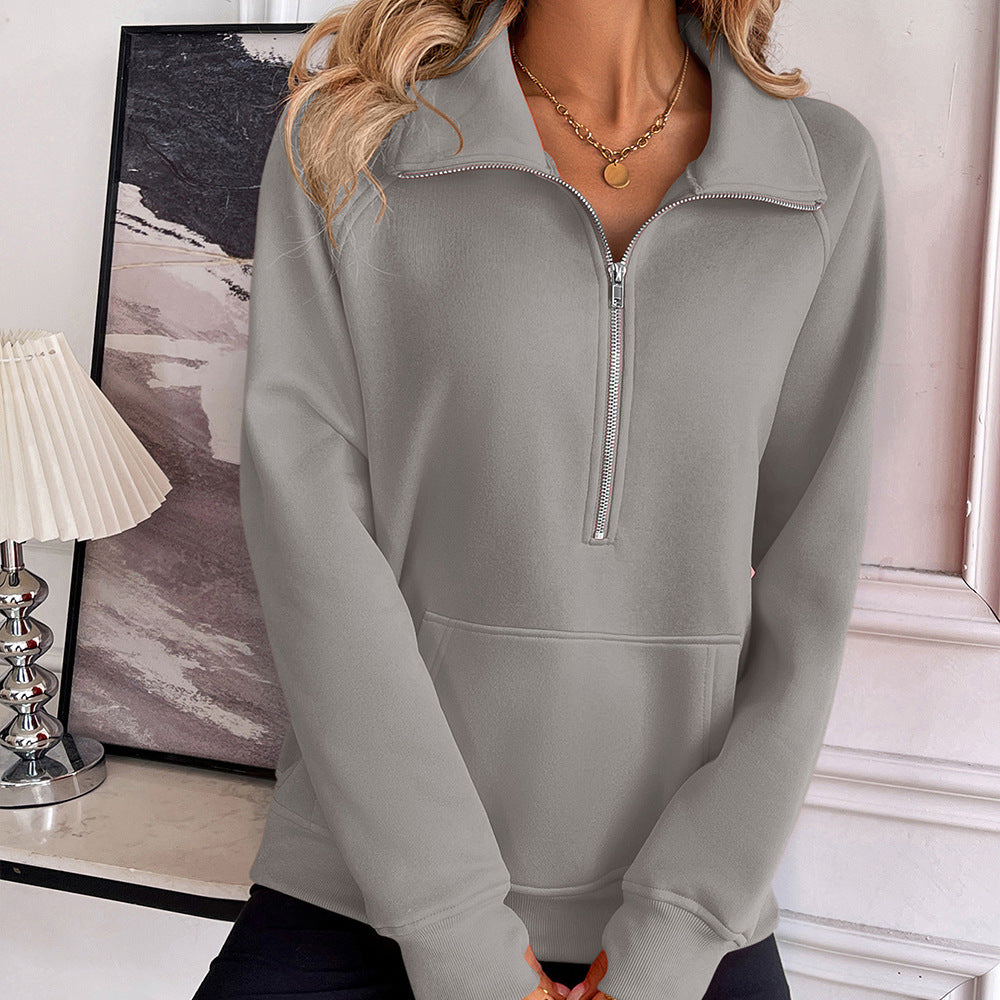 Damen Sweatshirt mit hohem Kragen und Reißverschluss Heidi-Mode