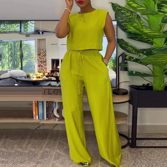 Damen HOSENANZUG mit hoher Taille und weitem Bein Heidi-Mode