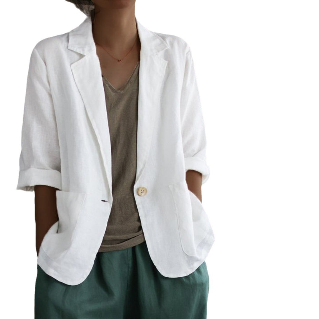 Damen Lässiger Leinenblazer mit breiten Ärmeln und Knopfverschluss Heidi-Mode