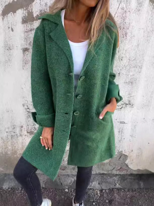 Damen Elegante Wolljacke mit durchgehender Knopfleiste und großzügigen Taschen Heidi-Mode