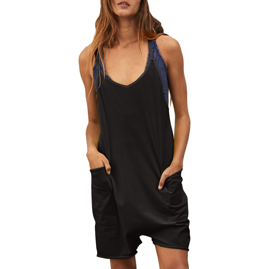 Damen komfortabler Overall mit tiefem Ausschnitt und praktischen Taschen Heidi-Mode