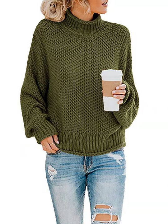 Damen lässiger Strickpullover mit hohem Kragen und strukturierter Oberfläche Heidi-Mode