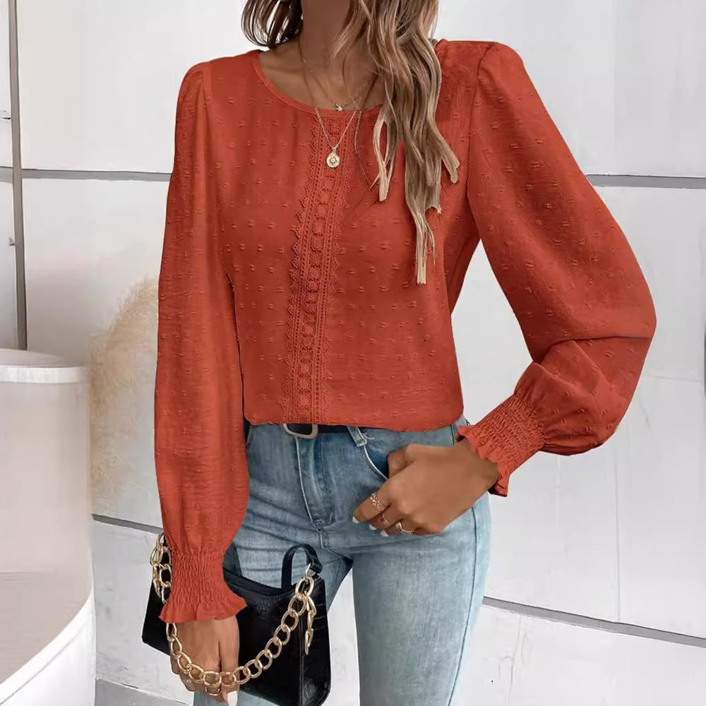 Damen luftige Bluse mit feinem Stickmuster Heidi-Mode