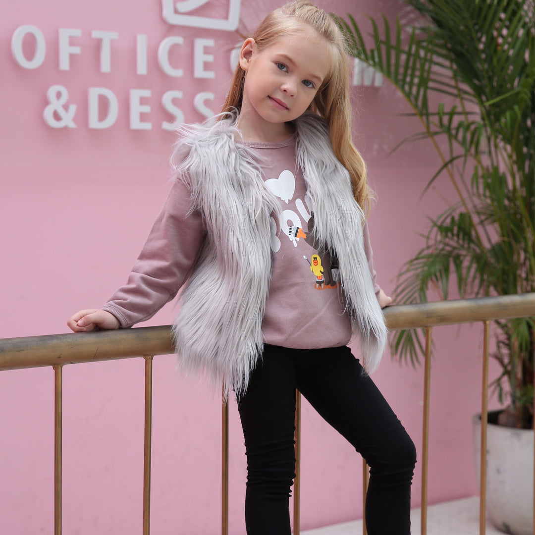 Damen Flauschige Kunstfell-Weste mit hohem Kragen Heidi-Mode