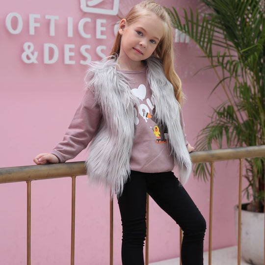 Damen Flauschige Kunstfell-Weste mit hohem Kragen Heidi-Mode