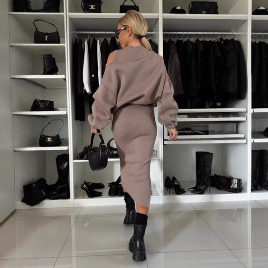 Damen modisches Sweatshirt und Midi-Rock Set Heidi-Mode