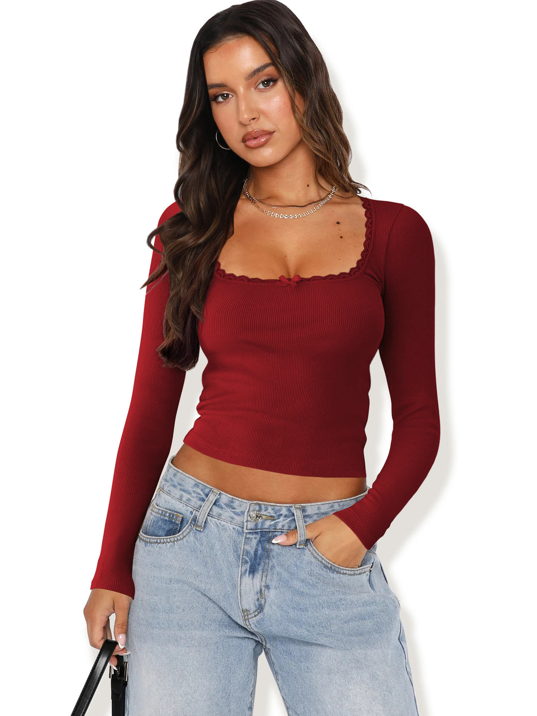 Damen Langarmshirt mit eleganter Rüsche und körpernaher Passform Heidi-Mode