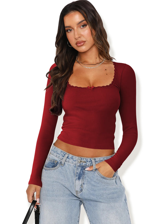 Damen Langarmshirt mit eleganter Rüsche und körpernaher Passform Heidi-Mode