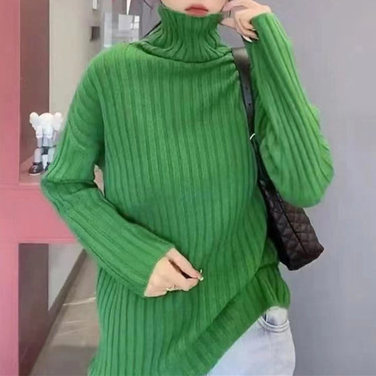 Damen Hochgeschlossenes Strickoberteil mit asymmetrischem Schnitt und feiner Rippstruktur Heidi-Mode