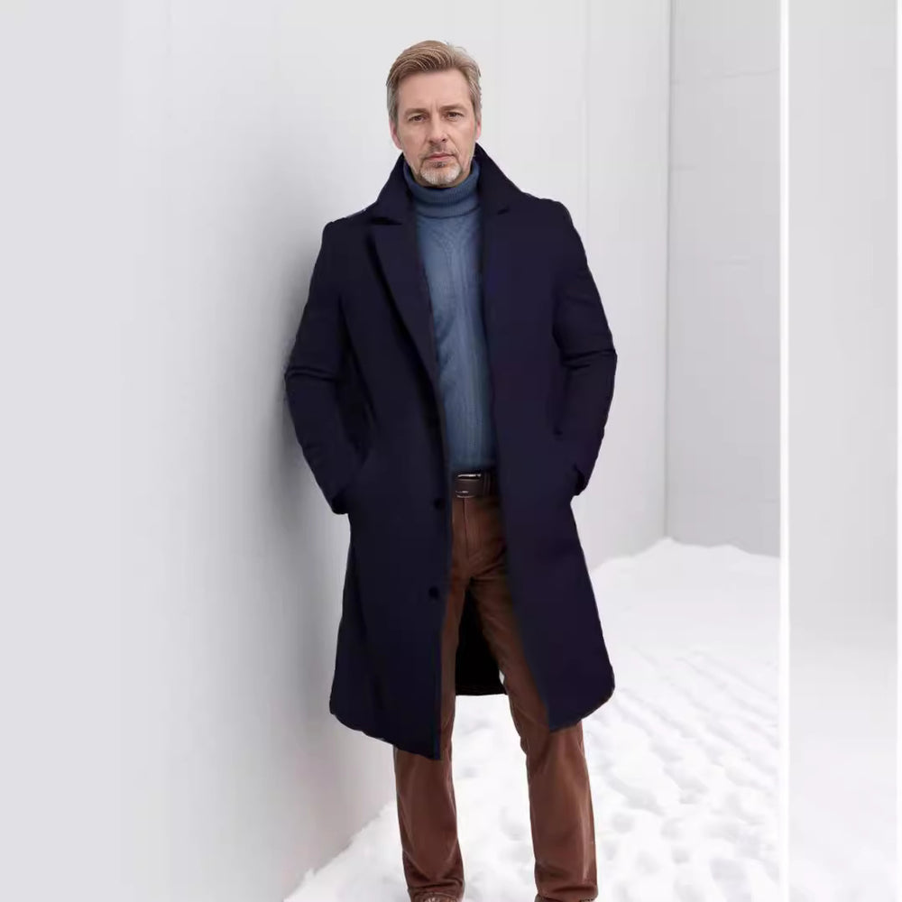 Herren eleganter Wollmantel mit klassischem Revers und praktischen Taschen Heidi-Mode