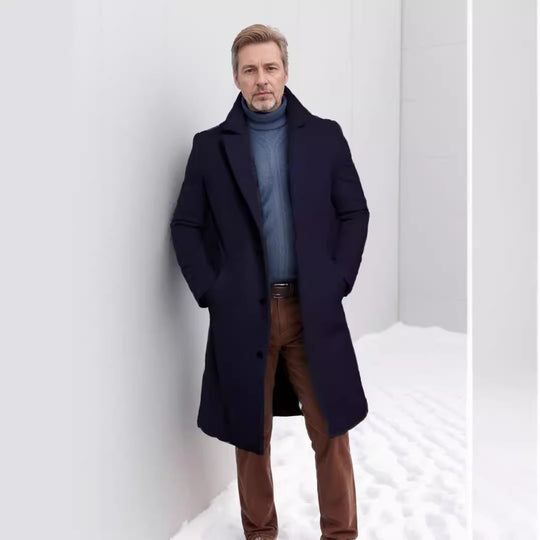 Herren eleganter Wollmantel mit klassischem Revers und praktischen Taschen Heidi-Mode