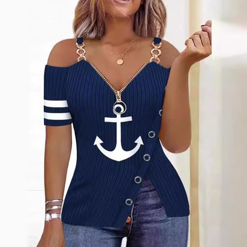 Damen Trendiges Oberteil mit schulterfreier Silhouette und dekorativen Akzenten Heidi-Mode