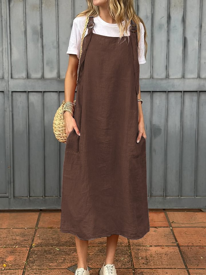 Damen Leichte Leinenkleid mit Taschen Heidi-Mode