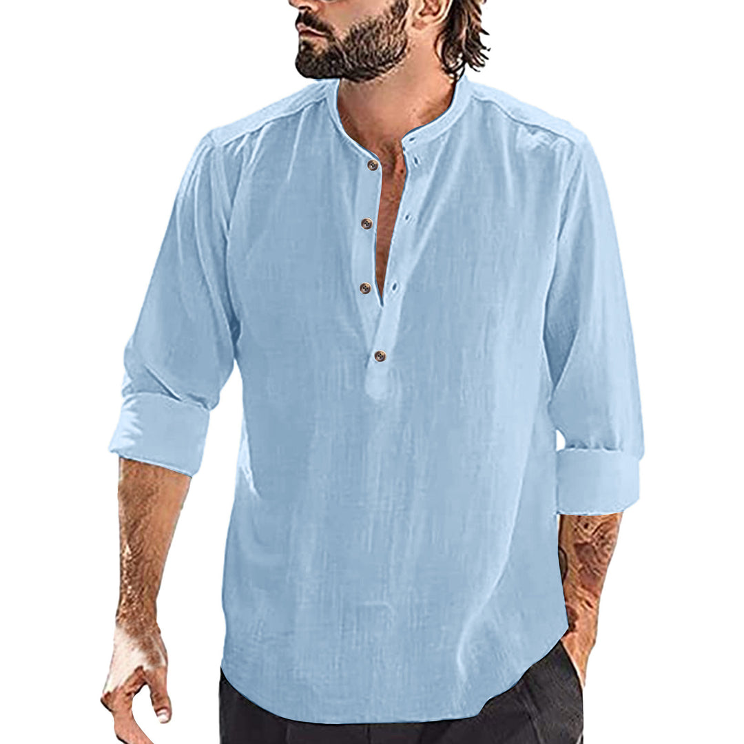 Herren Langarm-Henley-Shirt aus hochwertigem Leinen mit stilvollem Knopfdesign Heidi-Mode