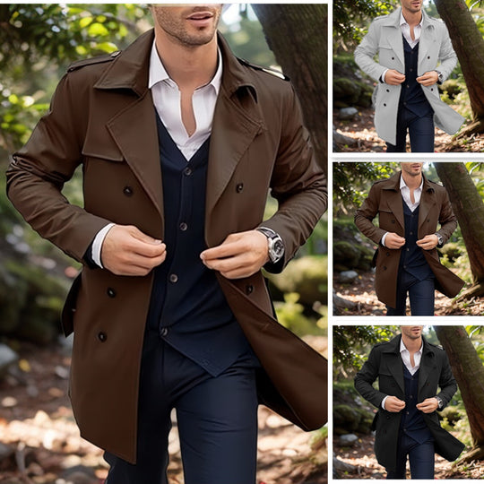Herren klassischer Trenchcoat im zeitlosen Design mit knöpfbaren Taschen Heidi-Mode