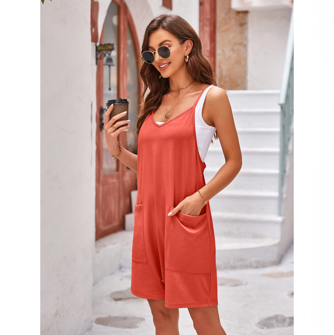 Damen komfortabler Overall mit tiefem Ausschnitt und praktischen Taschen Heidi-Mode