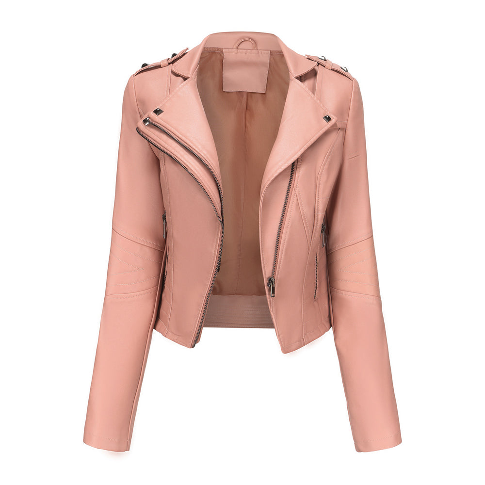 Damen stylische Bikerjacke mit asymmetrischem Reißverschluss und Detailnähten Heidi-Mode
