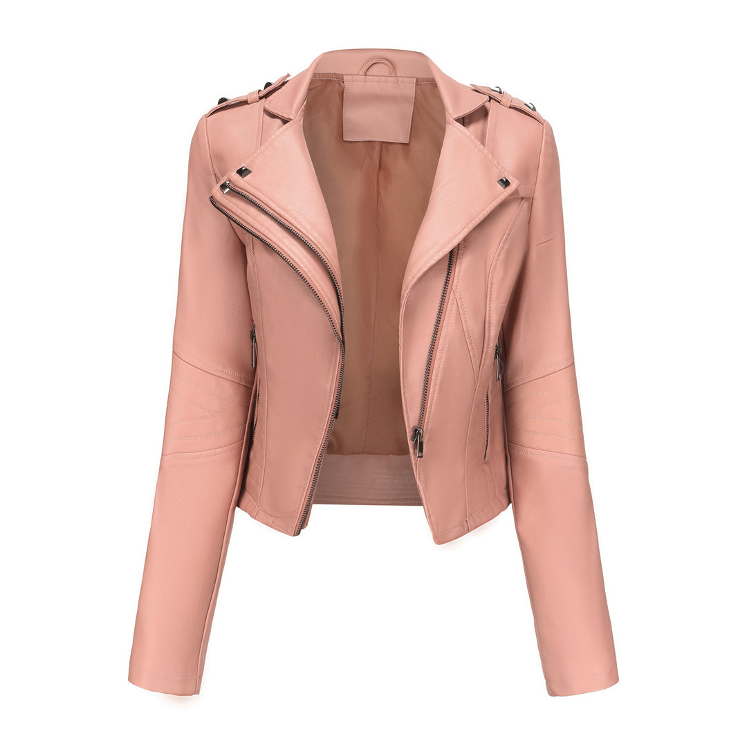 Damen stylische Bikerjacke mit asymmetrischem Reißverschluss und Detailnähten Heidi-Mode