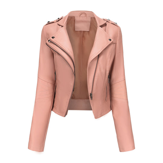 Damen stylische Bikerjacke mit asymmetrischem Reißverschluss und Detailnähten Heidi-Mode