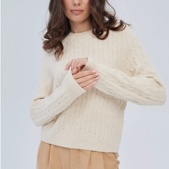 Damen Rückenschnitt Pullover mit strukturiertem Zopfmuster Heidi-Mode