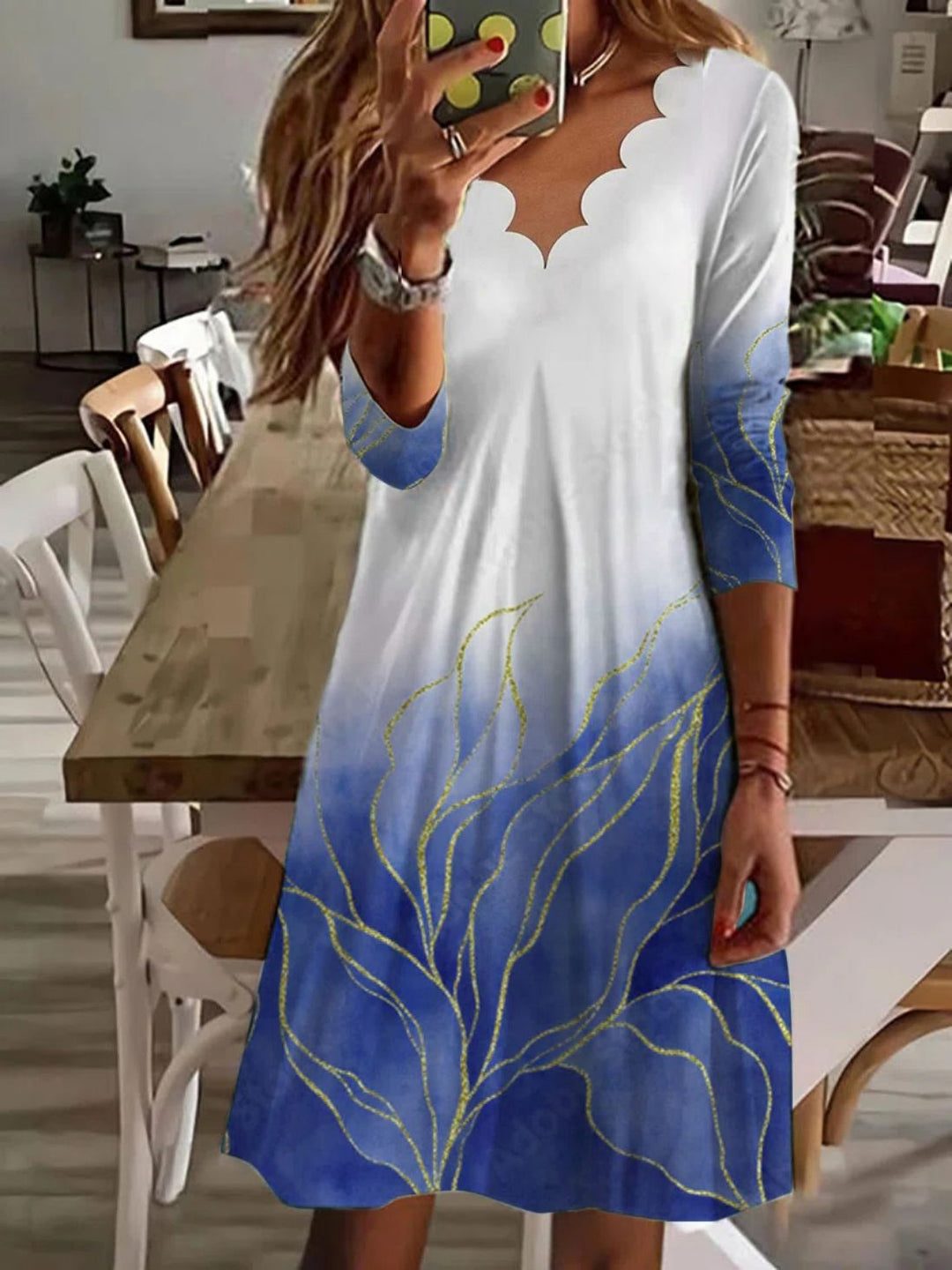 Damen Boho Maxikleid mit Wellenmuster und eleganter Ausschnittgestaltung Heidi-Mode