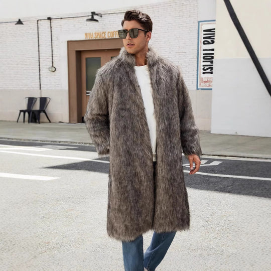 Herren Eleganter und kuscheliger Langmantel aus Kunstfell Heidi-Mode