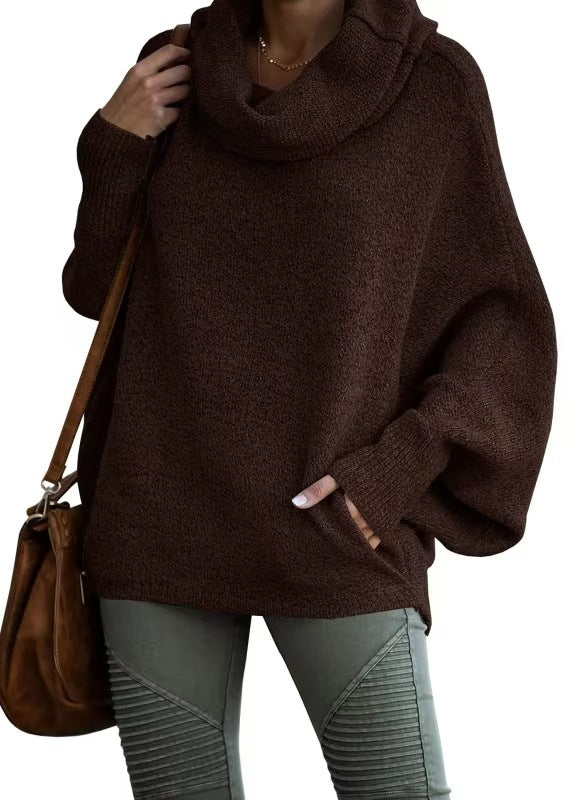 Damen lässiger Strickpullover mit weichem Stehkragen und weit geschnittenen Ärmeln Heidi-Mode