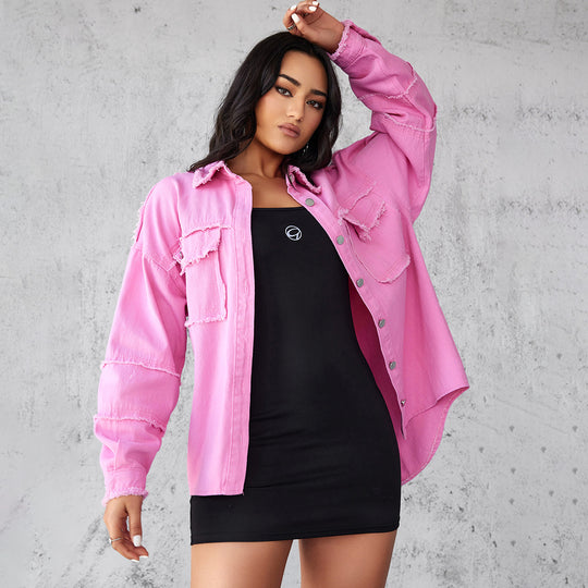 Damen Denim Bluse mit lässigem Schnitt und dekorativen Fransen Heidi-Mode