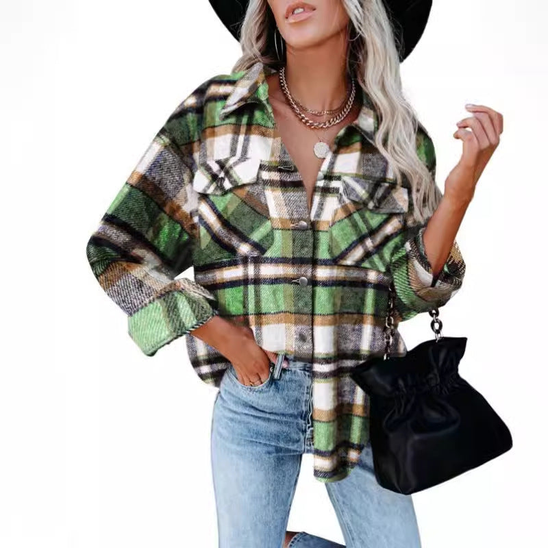 Damen Karobluse mit aufgesetzten Taschen und modernem Schnitt Heidi-Mode