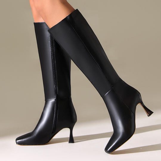 Femme Spitz-Zeh Kniehohe Mode Stiefel mit Skulptiertem Absatz Heidi-Mode