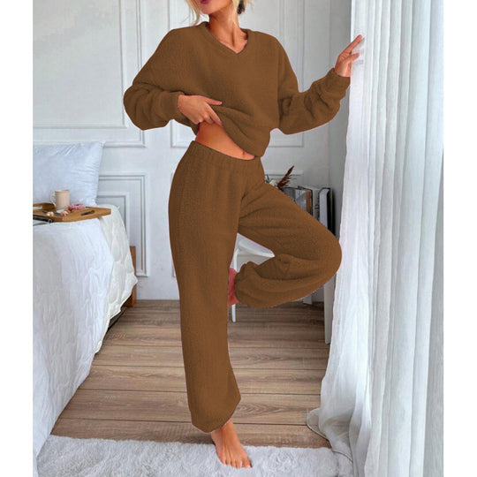 Damen Kuscheliges Fleece-Lounge-Set mit elastischem Bund Heidi-Mode
