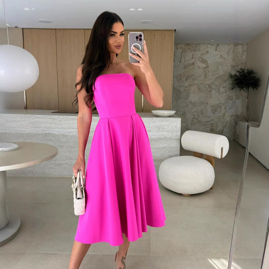 Damen A-linien Cocktailkleid mit trägerlosem Schnitt und schwingendem Rock Heidi-Mode
