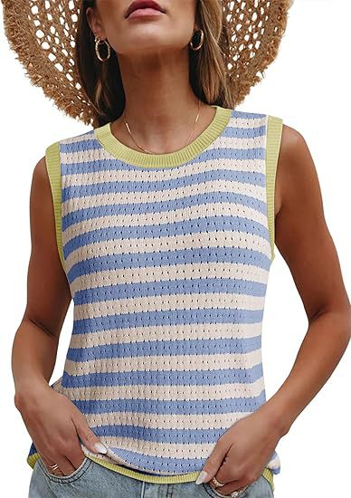 Damen ärmelloses Streifenoberteil mit strukturiertem Strickmuster Heidi-Mode
