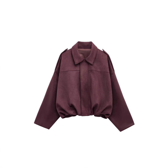 Damen lockere Cropped Jacke aus Wildlederimitat Heidi-Mode