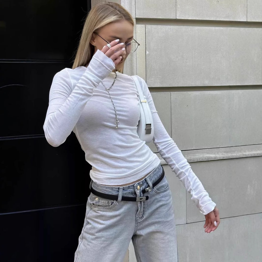 Damen Langarm T-Shirt mit Daumenlöchern Heidi-Mode