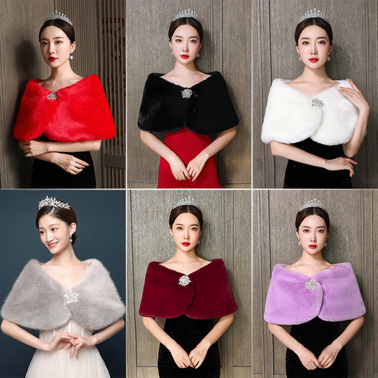 Damen eleganter und luxuriöser Umhang aus Kunstpelz Heidi-Mode